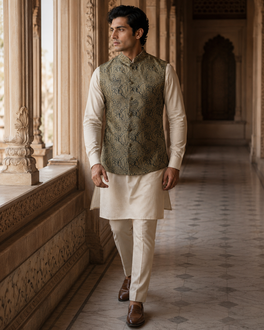 Salim Banarasi Men’s Waistcoat with Paisley Weave