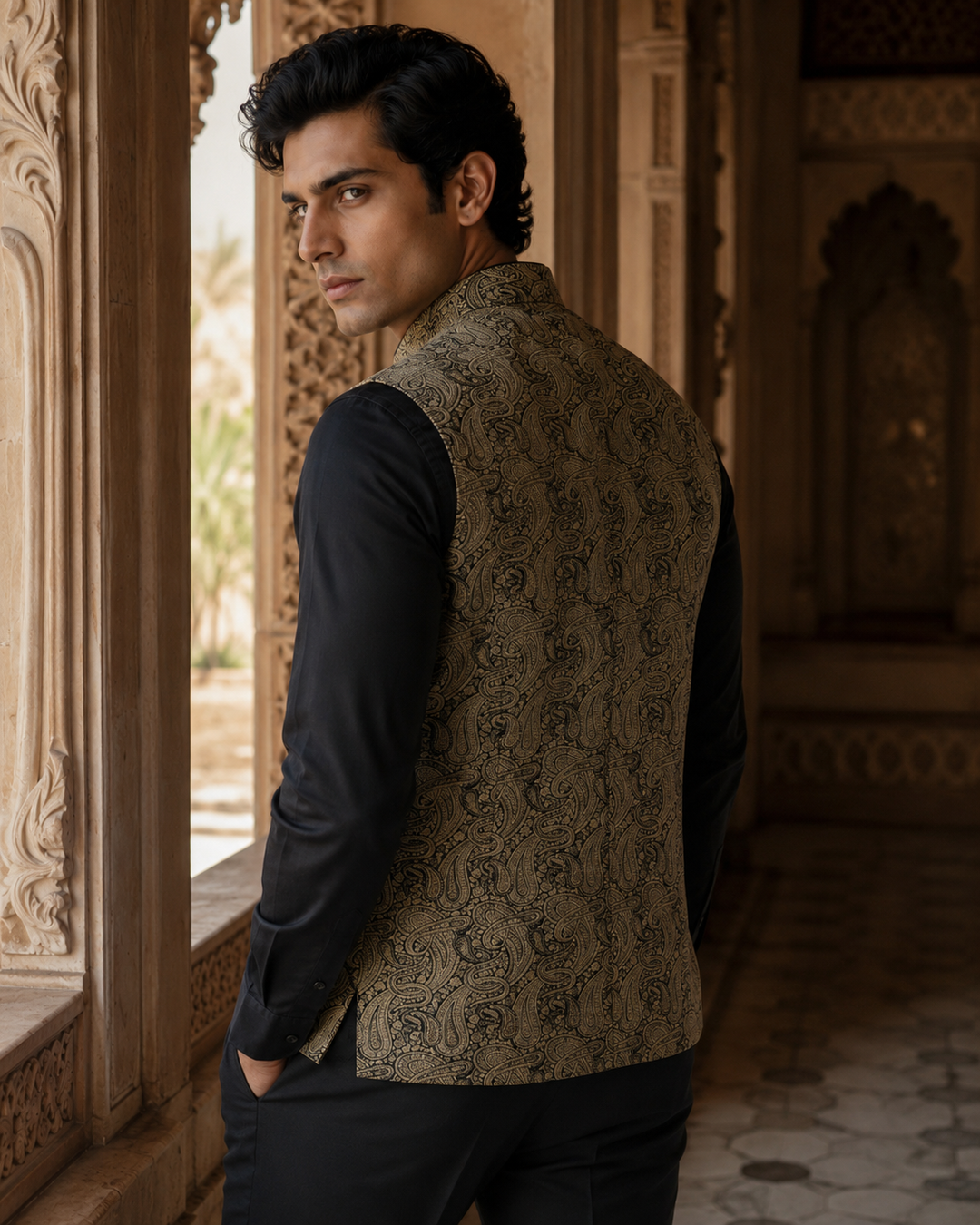 Salim Banarasi Men’s Waistcoat with Paisley Weave