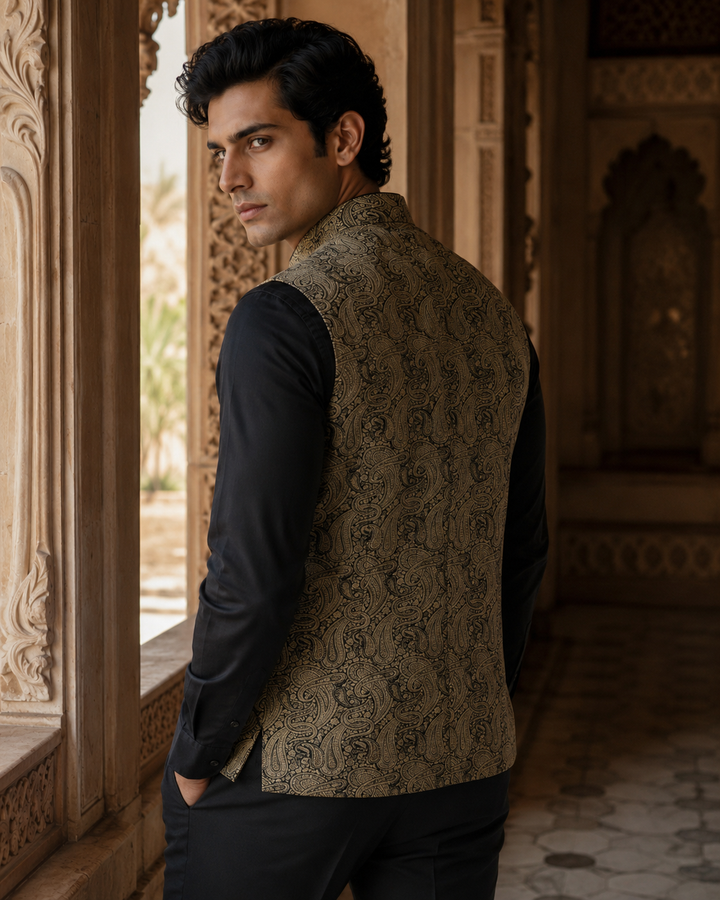 Salim Banarasi Men’s Waistcoat with Paisley Weave