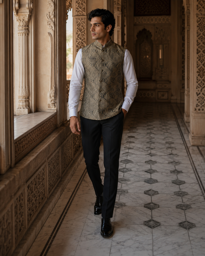 Salim Banarasi Men’s Waistcoat with Paisley Weave