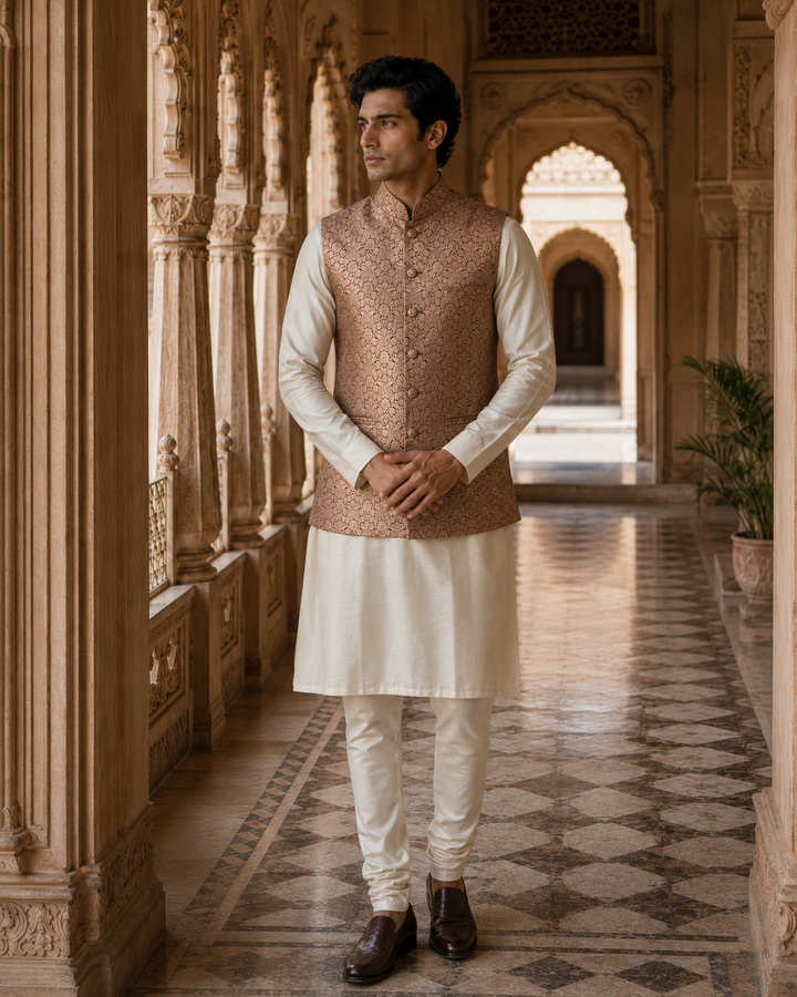 Pratap Banarasi Men’s Waistcoat with Floral Weave