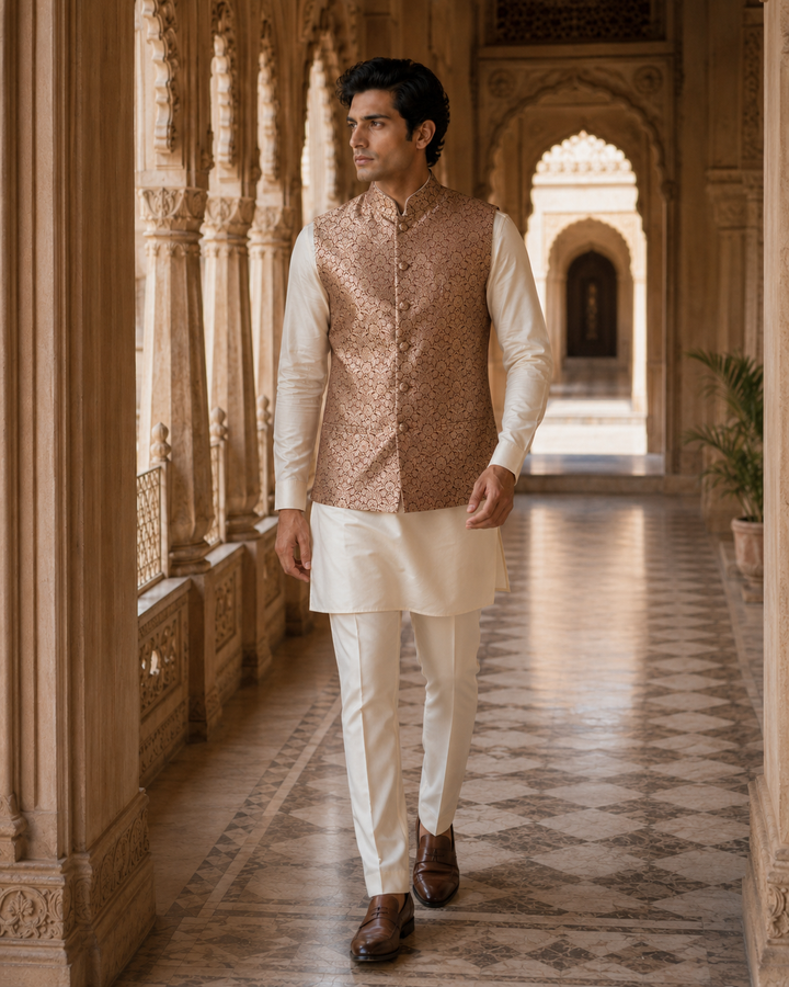 Pratap Banarasi Men’s Waistcoat with Floral Weave