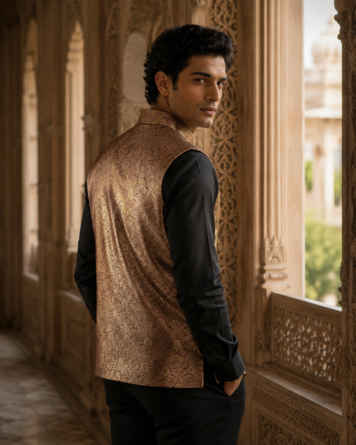Pratap Banarasi Men’s Waistcoat with Floral Weave