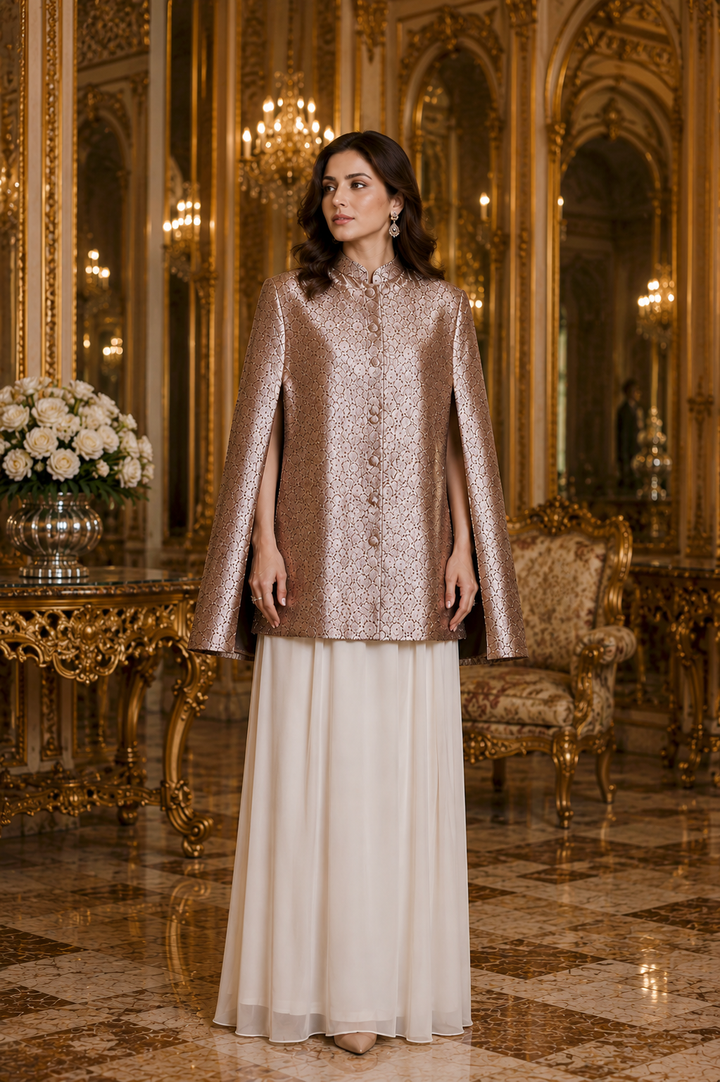 Ahilya Banarasi Cape Jacket with Floral Weave