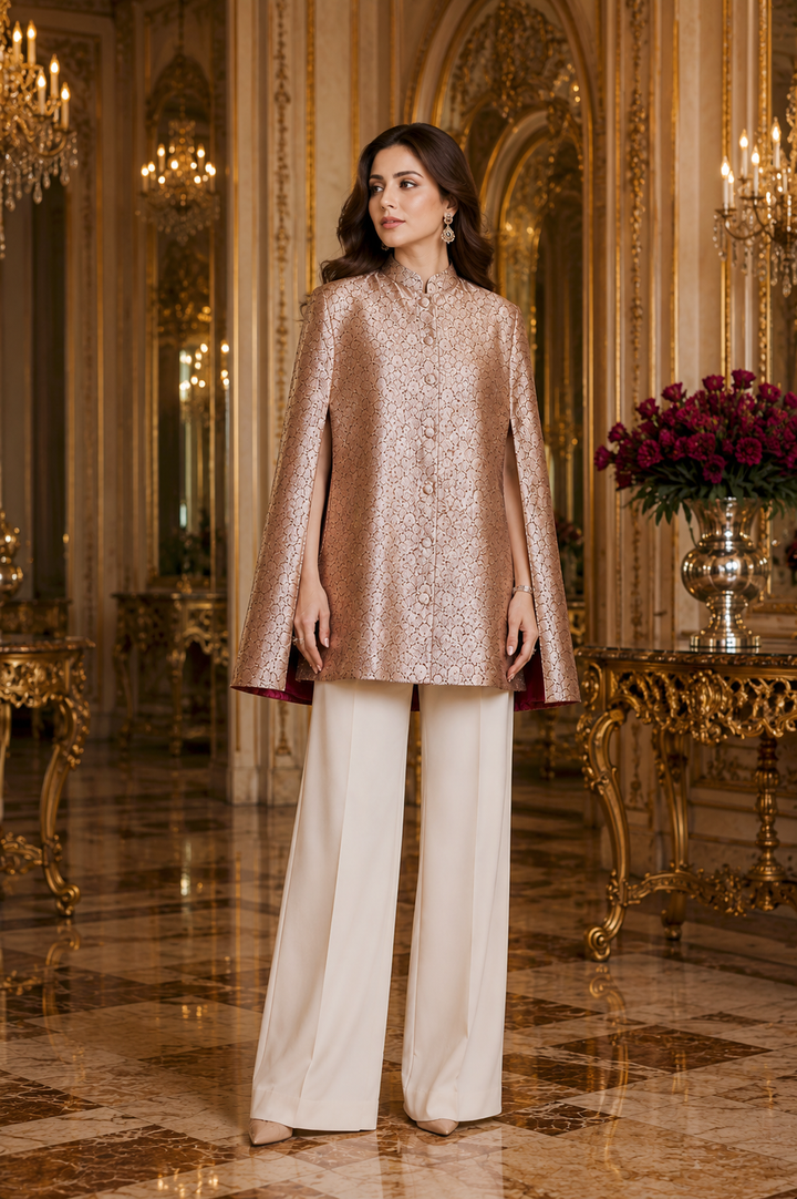 Ahilya Banarasi Cape Jacket with Floral Weave