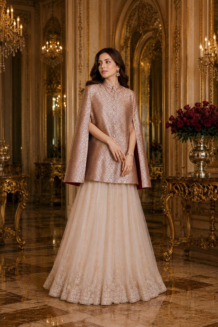 Ahilya Banarasi Cape Jacket with Floral Weave