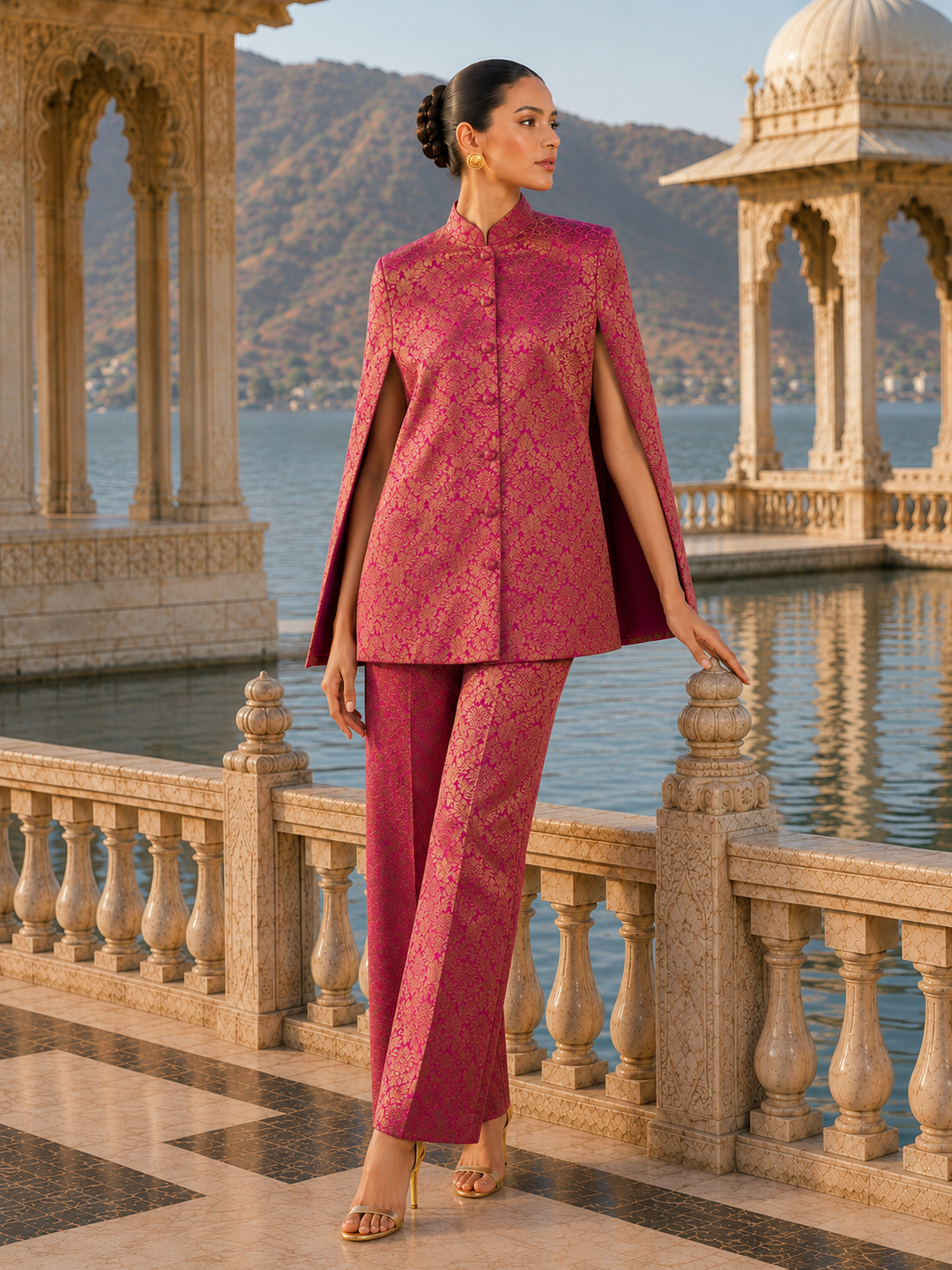 Mira Banarasi Cape Co-ord Set with Pants