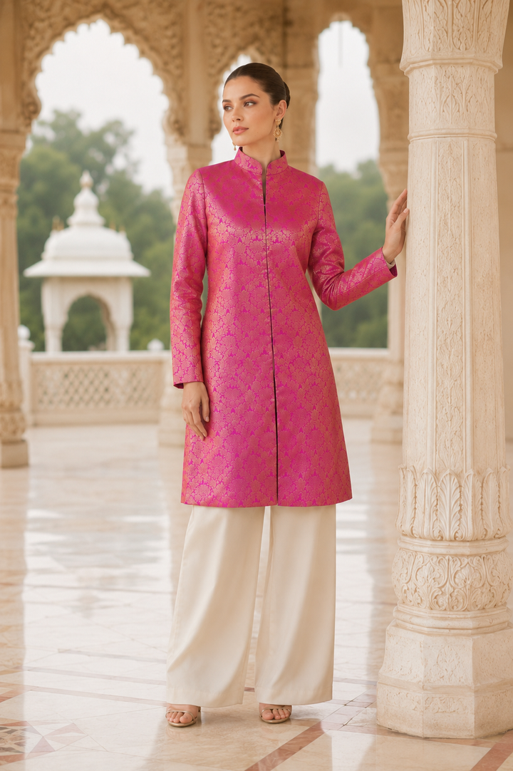 Jodha Banarasi Long Jacket with Floral Weave