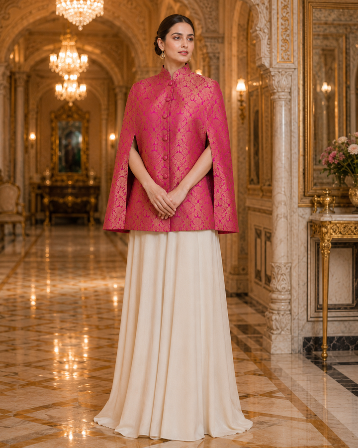 Mira Banarasi Cape Jacket with Floral Weave