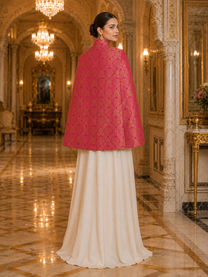 Mira Banarasi Cape Jacket with Floral Weave