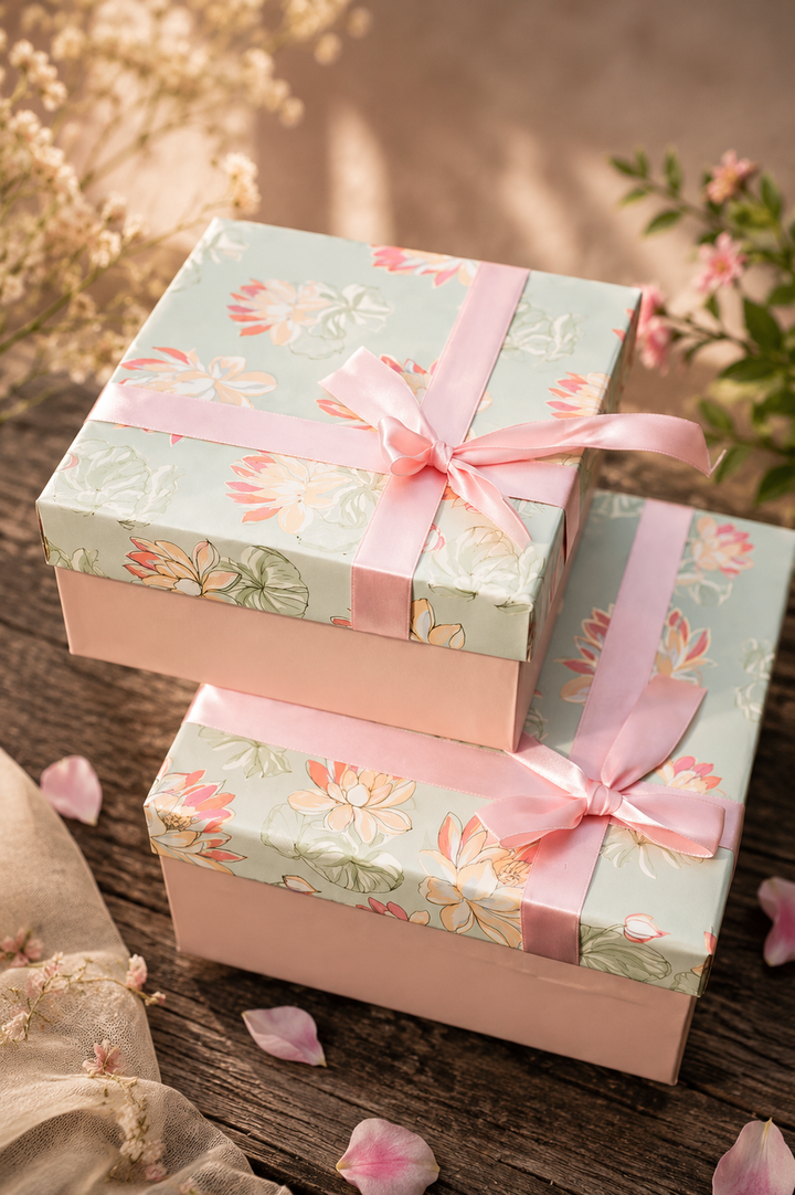 Blush Lotus Pashmina Blend Stole Gift Box with Handcrafted Floral Candle