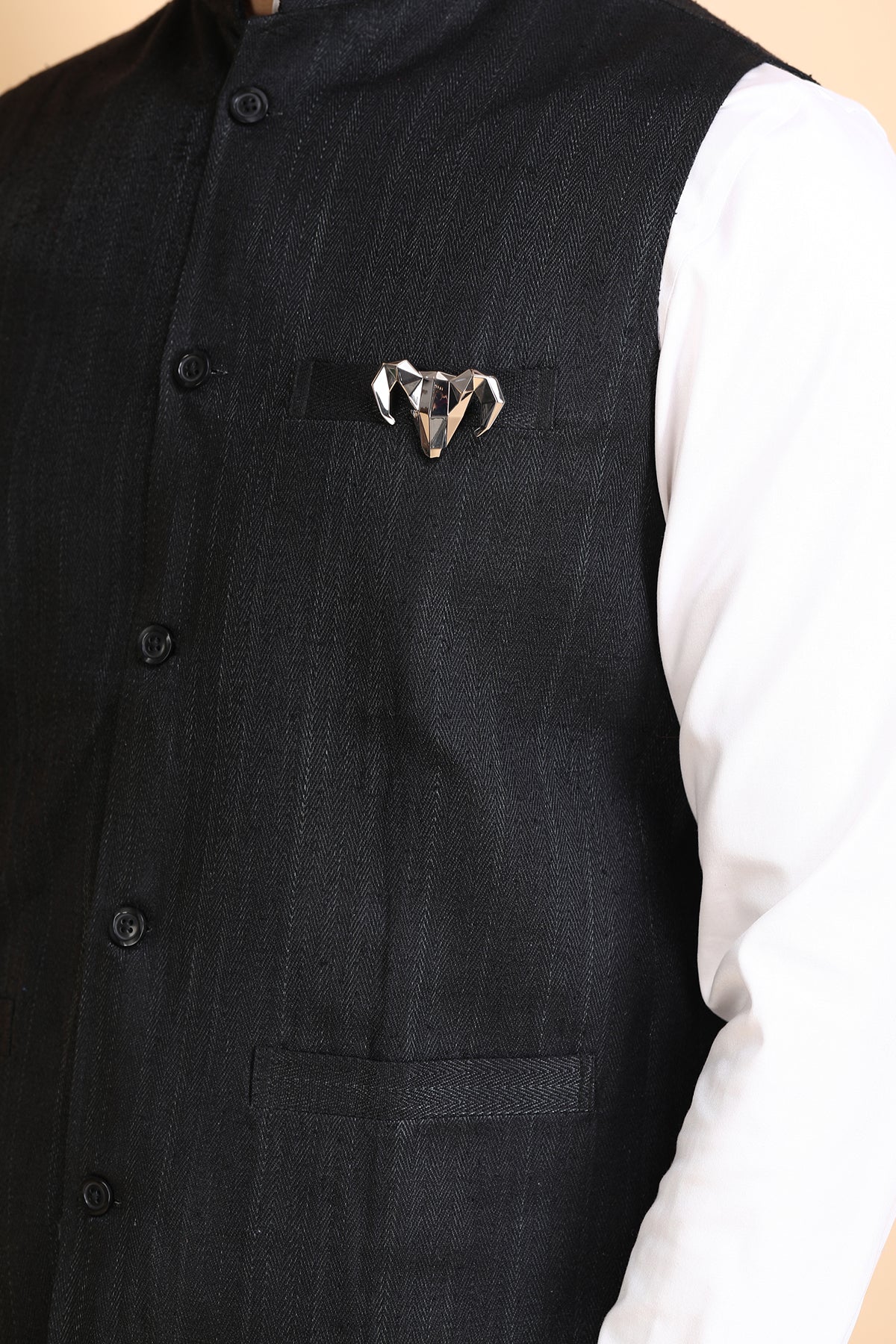 -  Gold-toned Alloy Ram Brooch