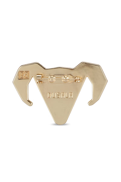 -  Gold-toned Alloy Ram Brooch