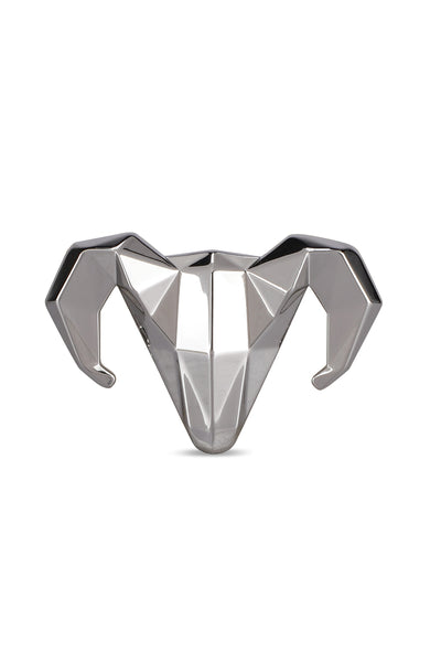 -  Silver-toned Alloy Ram Brooch