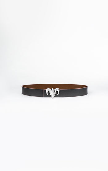Italian Leather Ram Buckle Reversible Belt – Black And Brown