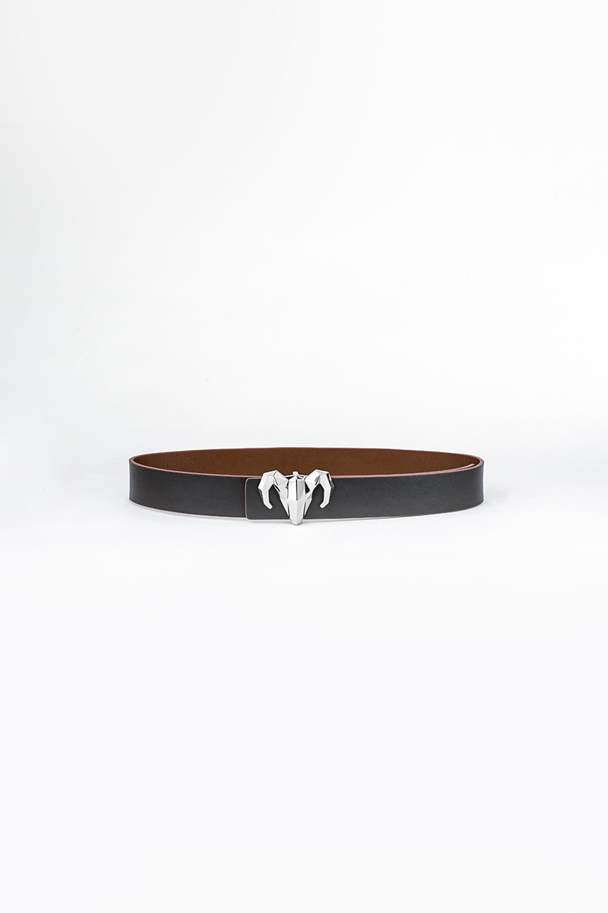 -  Italian Leather Ram Buckle Reversible Belt – Black And Brown