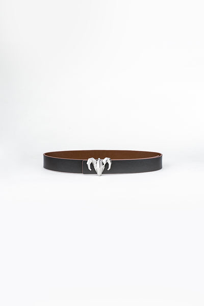 -  Italian Leather Ram Buckle Reversible Belt – Black And Brown