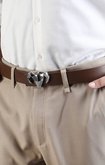 Italian Leather Ram Buckle Reversible Belt – Black And Brown