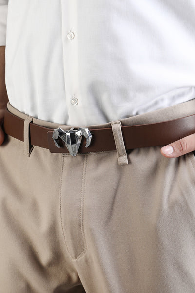 -  Italian Leather Ram Buckle Reversible Belt – Black And Brown