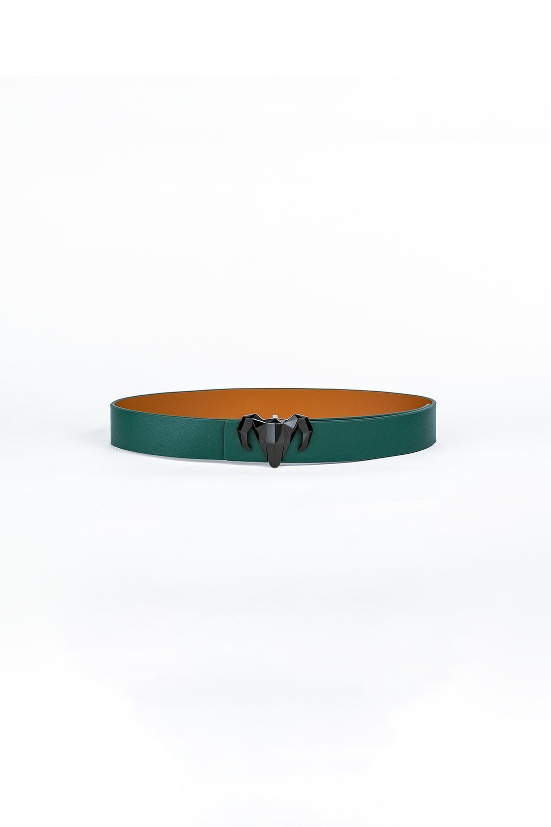 '-  Italian Leather Ram Buckle Reversible Belt – Green and Brown