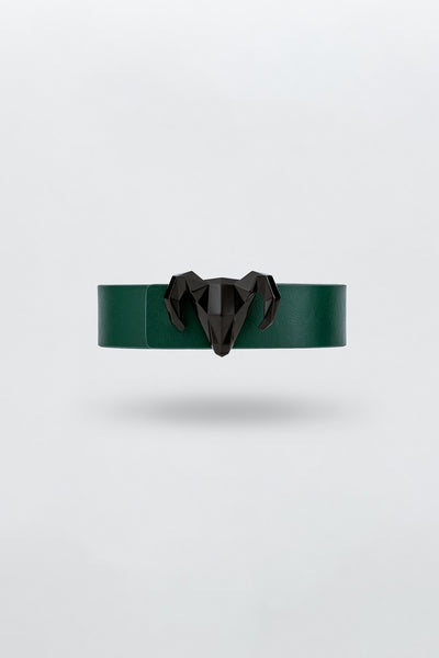 -  Italian Leather Ram Buckle Reversible Belt – Green and Brown