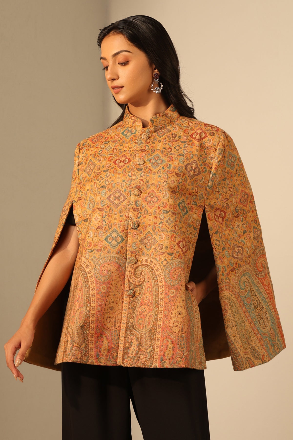 -  Anibha Fine Wool Silk Cape