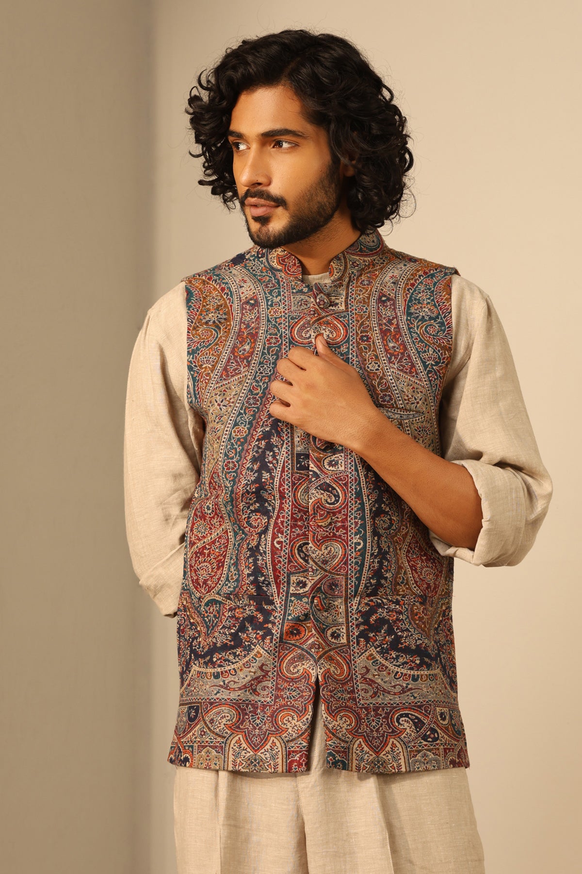-  Arjun Fine Wool Silk Waist Coat