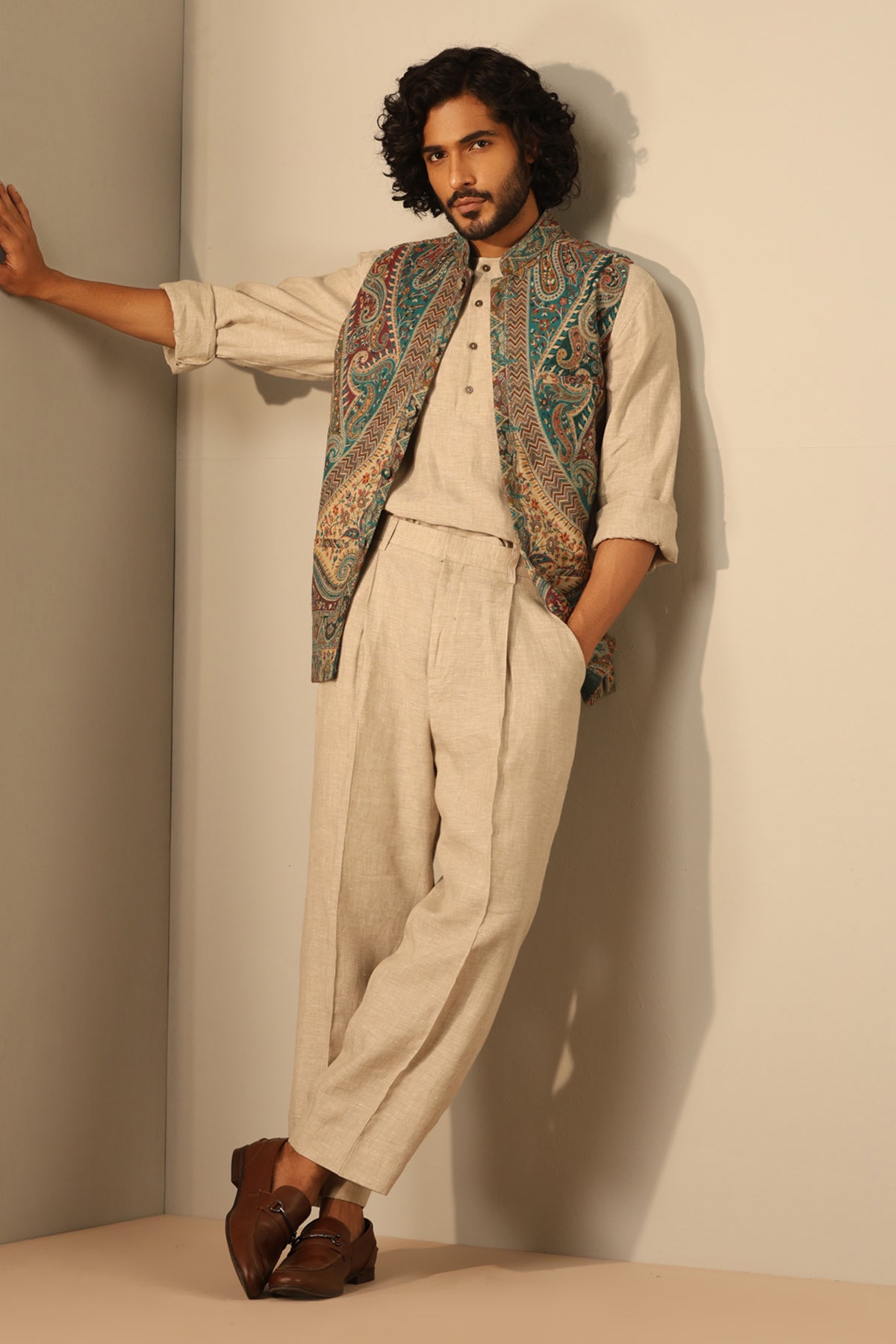 -  Yuvan Fine Wool Silk Waist Coat