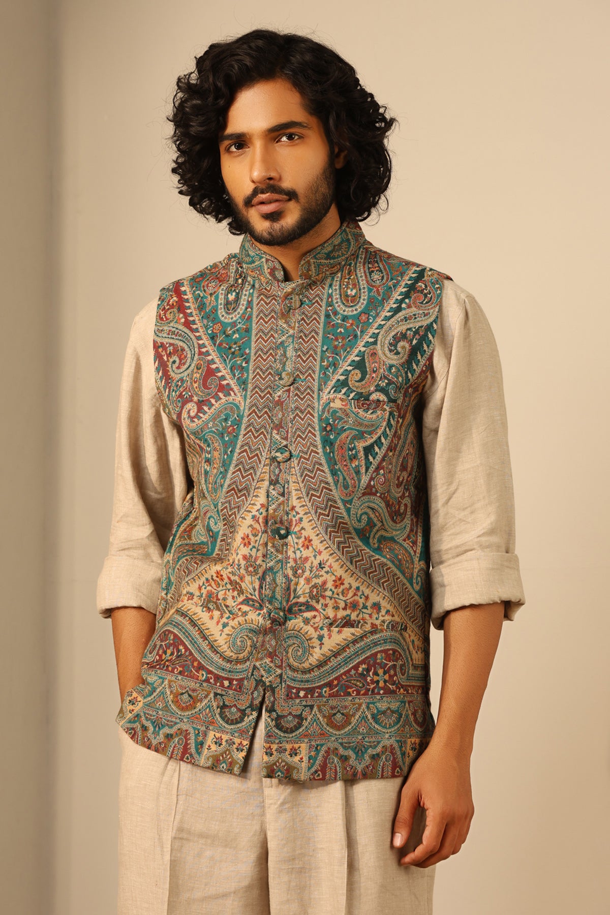 -  Yuvan Fine Wool Silk Waist Coat