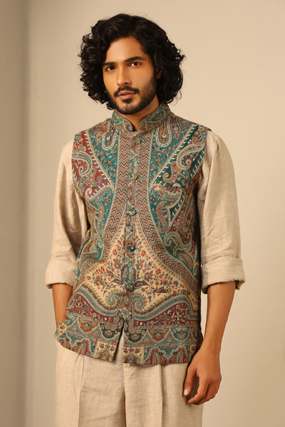 -  Yuvan Fine Wool Silk Waist Coat