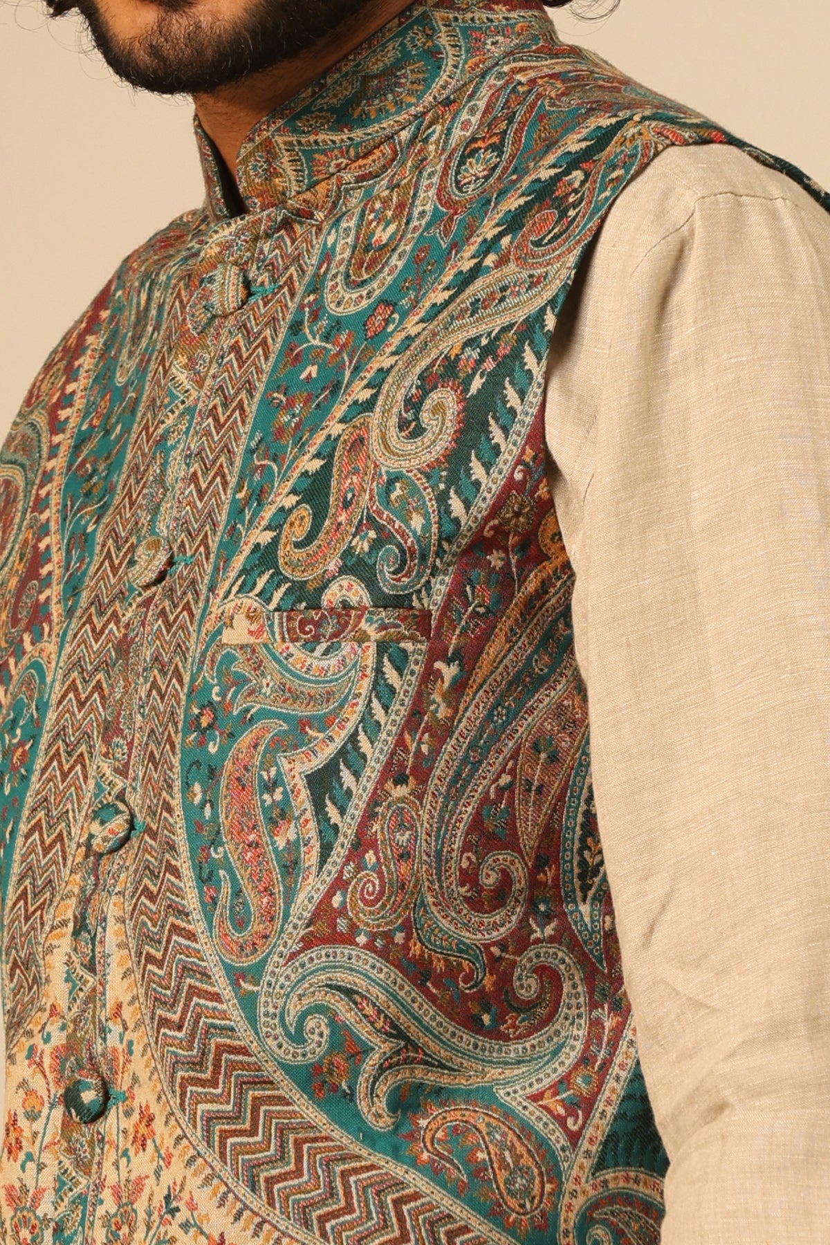 -  Yuvan Fine Wool Silk Waist Coat