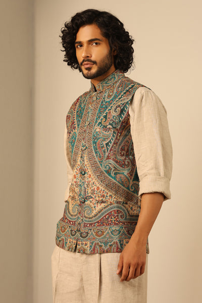 -  Yuvan Fine Wool Silk Waist Coat