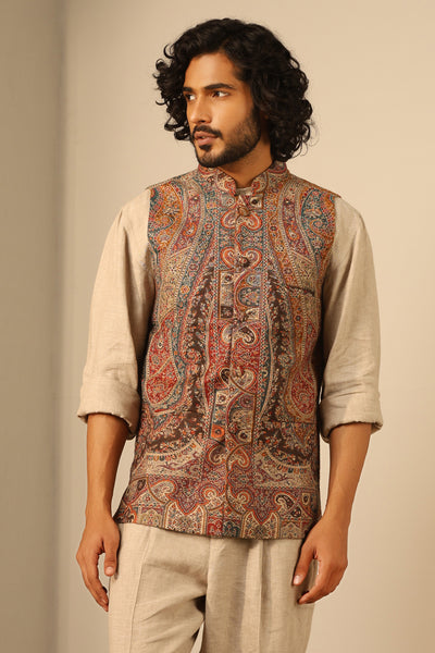 -  Dhruv Fine Wool Silk Waist Coat