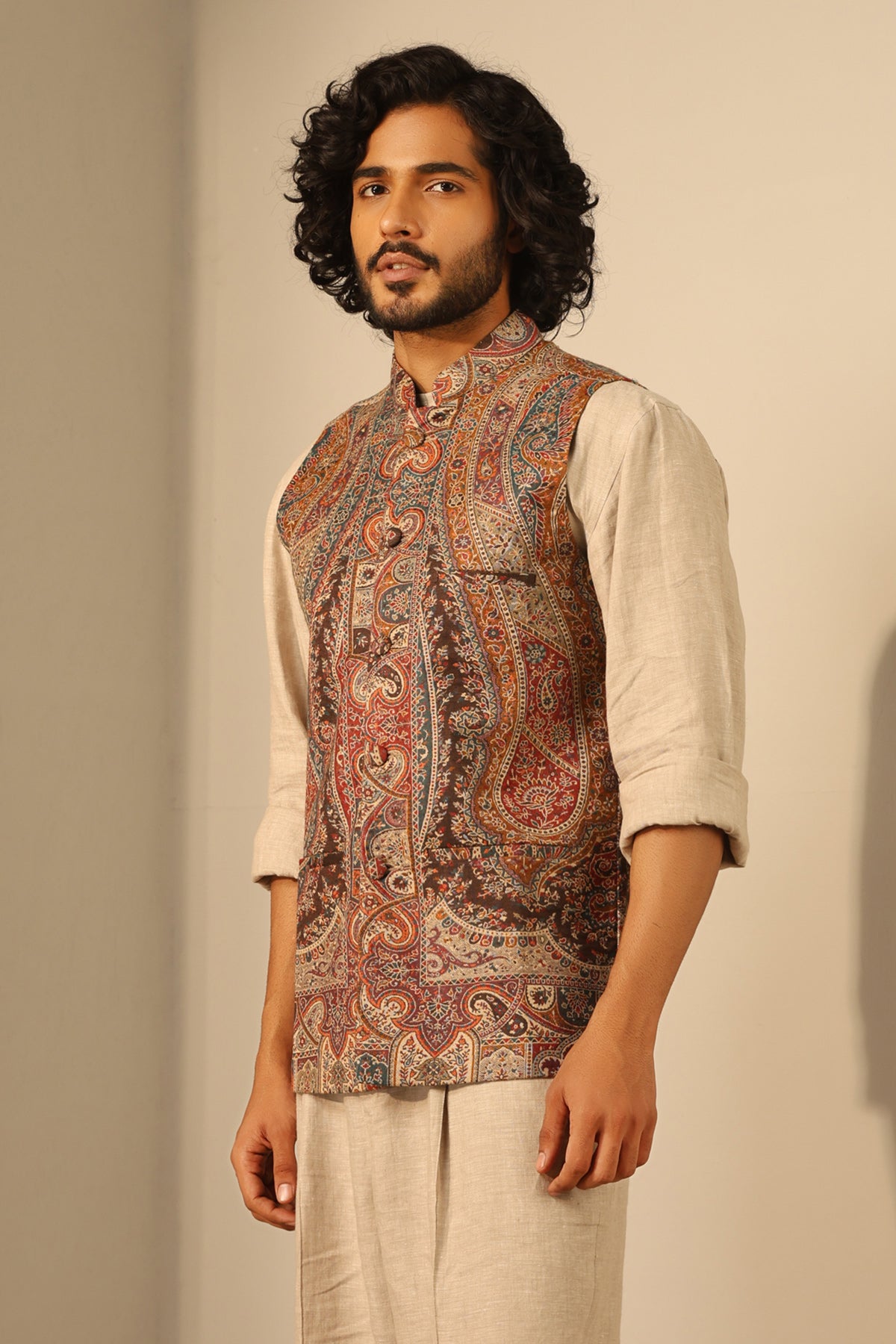 -  Dhruv Fine Wool Silk Waist Coat