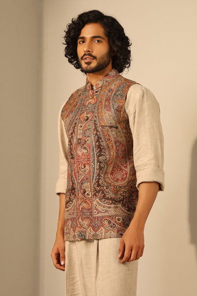 -  Dhruv Fine Wool Silk Waist Coat