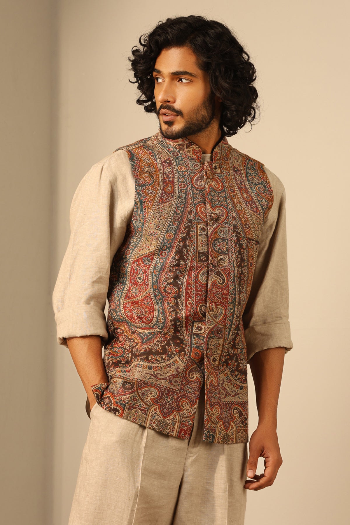 -  Dhruv Fine Wool Silk Waist Coat
