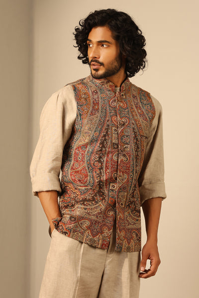 -  Dhruv Fine Wool Silk Waist Coat