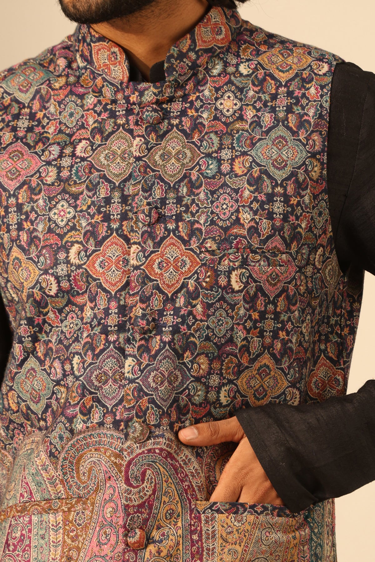 -  Ishaan Fine Wool Silk Waist Coat