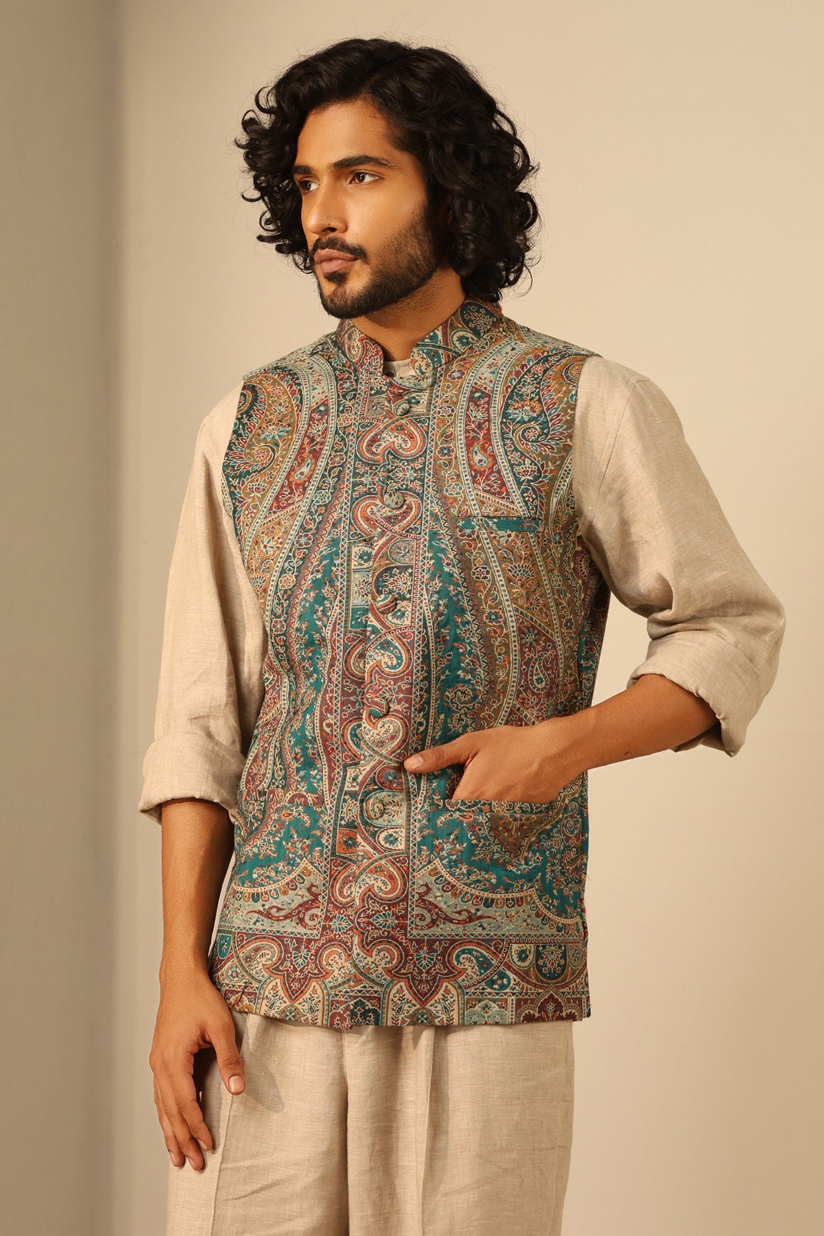 -  Shaan Fine Wool Silk Waist Coat