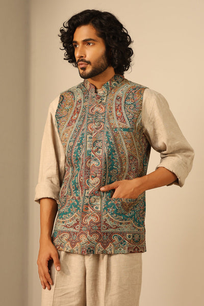 -  Shaan Fine Wool Silk Waist Coat