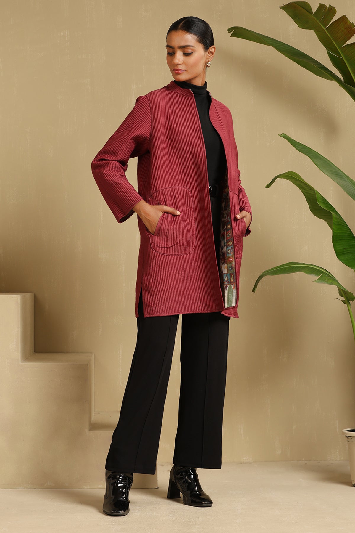 Timsi Reversible Fine Wool Silk Full Jacket