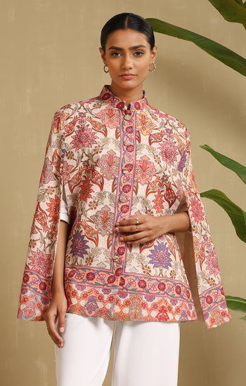 Zeda Fine Wool Kalamkari Silk Cape