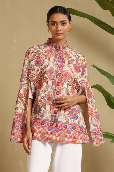 -  Zeda Fine Wool Kalamkari Silk Cape