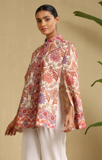 Zeda Fine Wool Kalamkari Silk Cape