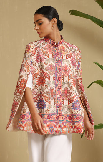 Zeda Fine Wool Kalamkari Silk Cape