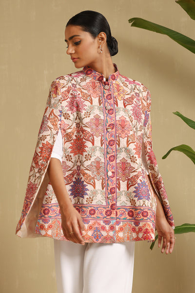 -  Zeda Fine Wool Kalamkari Silk Cape