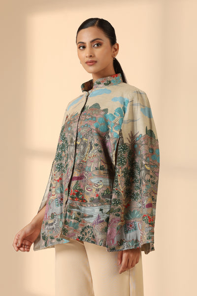 -  Roxane Fine Wool Silk Kalamkari Cape