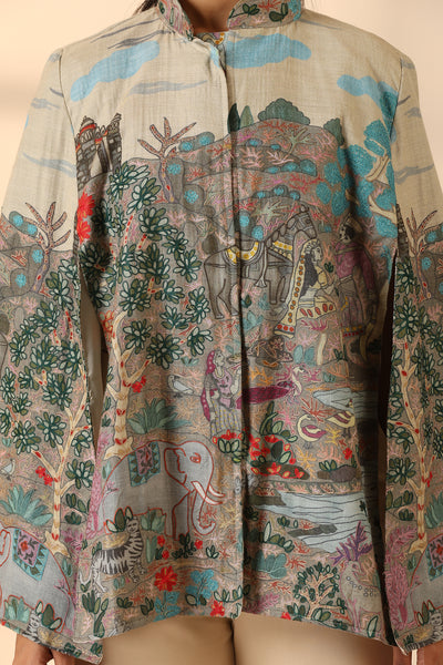 Roxane Fine Wool Silk Kalamkari Cape