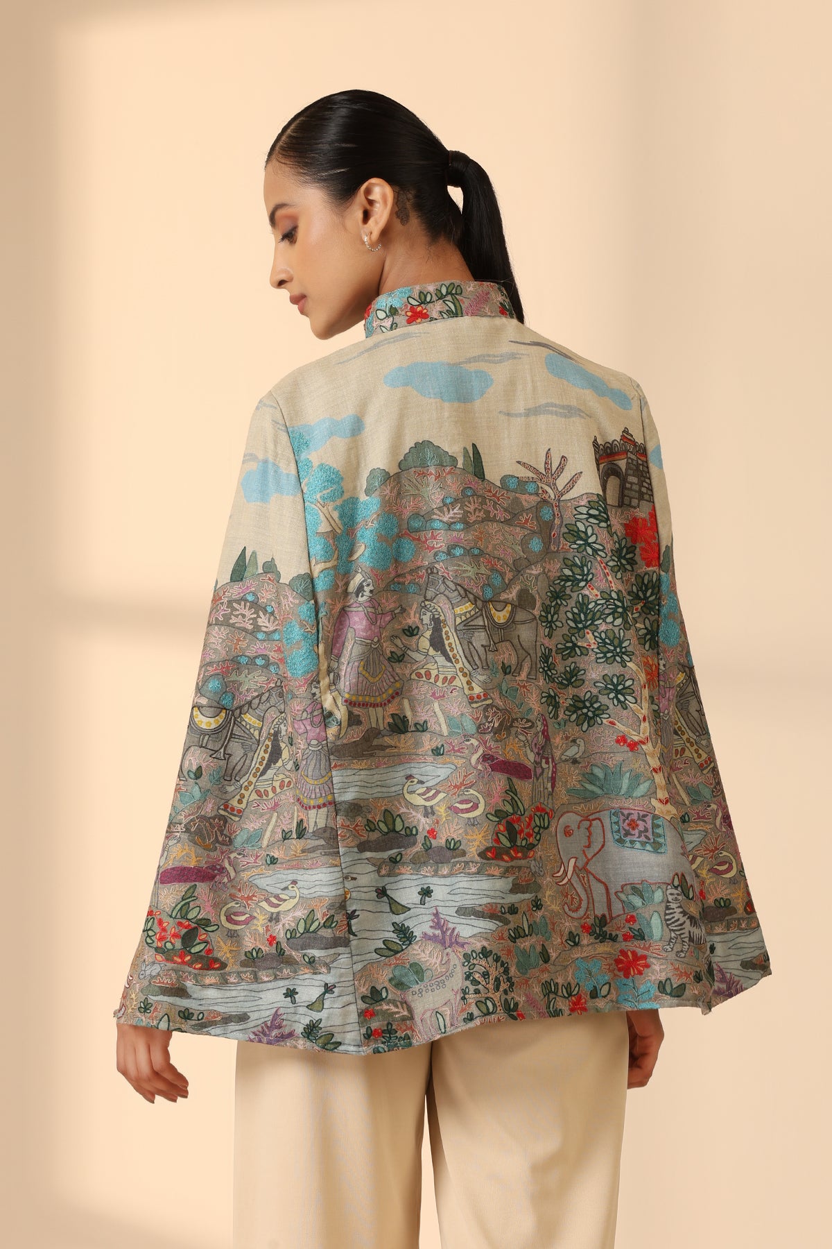 -  Roxane Fine Wool Silk Kalamkari Cape