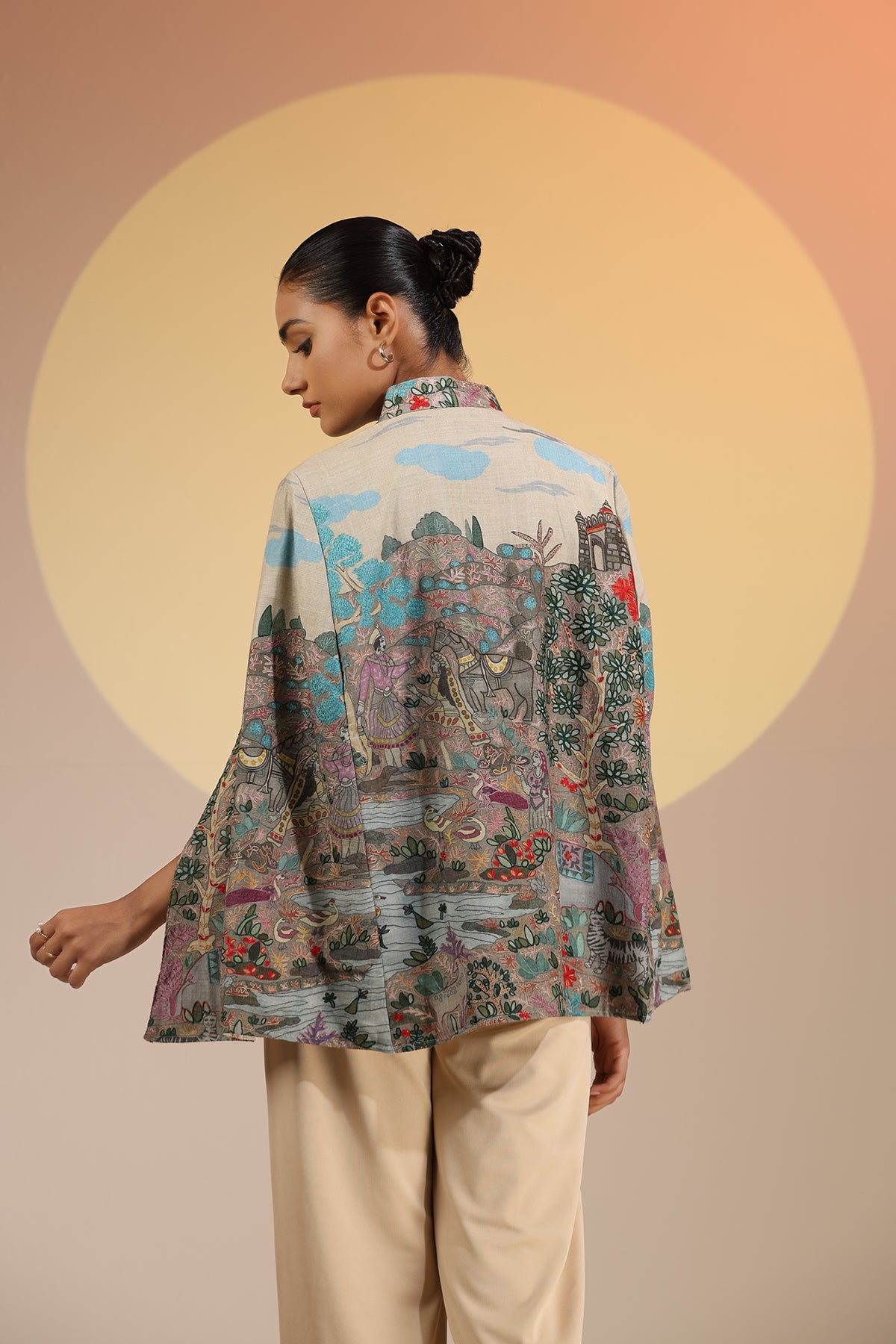 -  Roxane Fine Wool Silk Kalamkari Cape